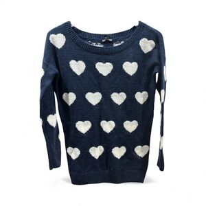 Express Navy Sweater with White Heart Design - Sz XS -S